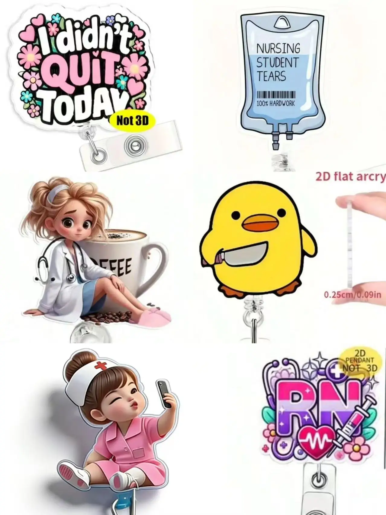 قطعة واحدة من بكرة شارة قابلة للسحب للممرضات اللطيفة - حامل معرف أكريليك متين للممرضات وعمال المكاتب والطلاب، أساسيات المكتب المدرسي