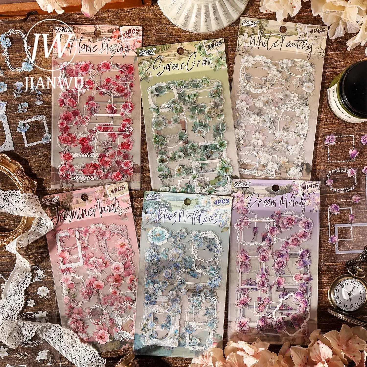 JIANWU Frame View Garden Series Vintage Plant Flower Landscape Material Collage PET Sticker Creative DIY Journal Stationery