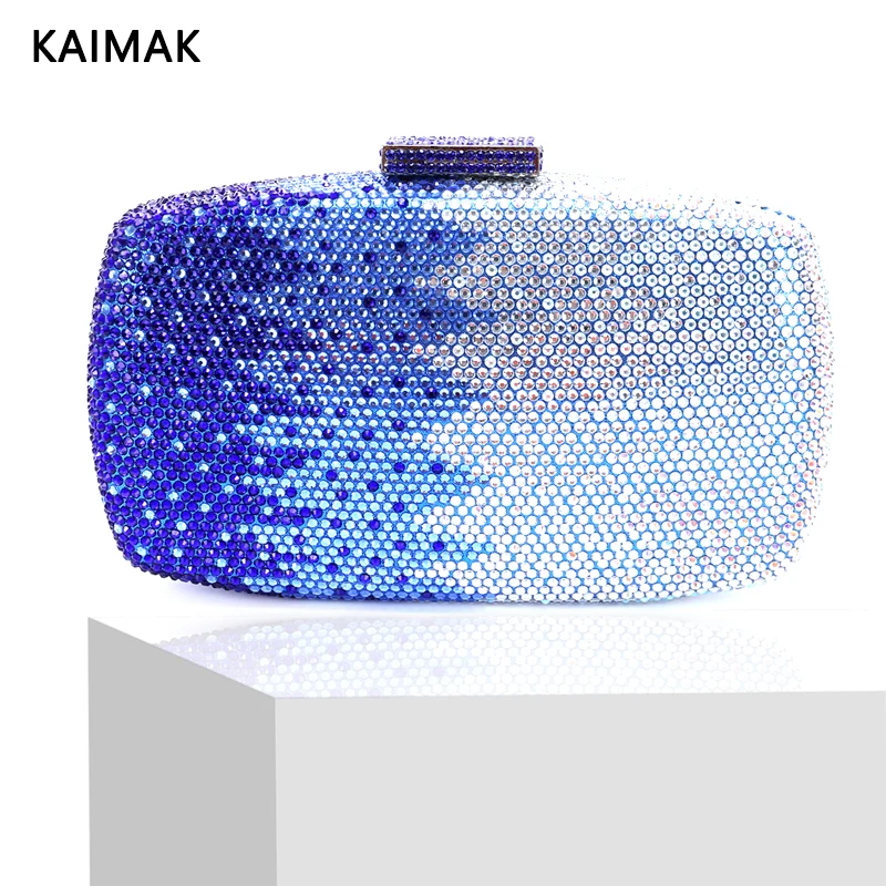 Luxury Design Brand Women Bag Diamond Evening Bag Blue Rhine Stone Clutch Bag Wedding Bridal Party Christmas Gift Women Wallet