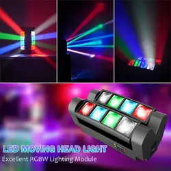 RGBW LED Moving Head Stage Light, Spider Beam, Dj Light Aplicação, Festa de Casamento, Festival Show, Luzes Boate, 8x10W