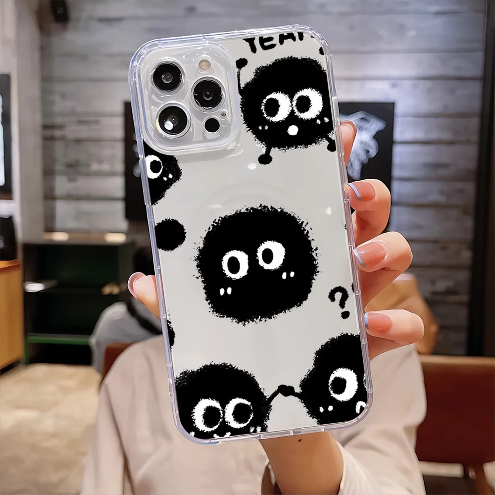 Cartoon Black Cookie Cute For IPhone 16 15 14 13 12 11 Pro Max Plus Transparent Magnetic Suction Phone Case