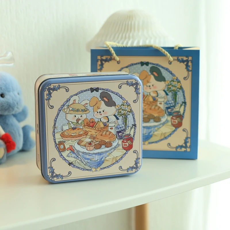 Cartoon Rabbit Storage Box Empty Iron Box Large Square Tin Box for Candy Baking Cookies Packaging Kitchen Storage Container