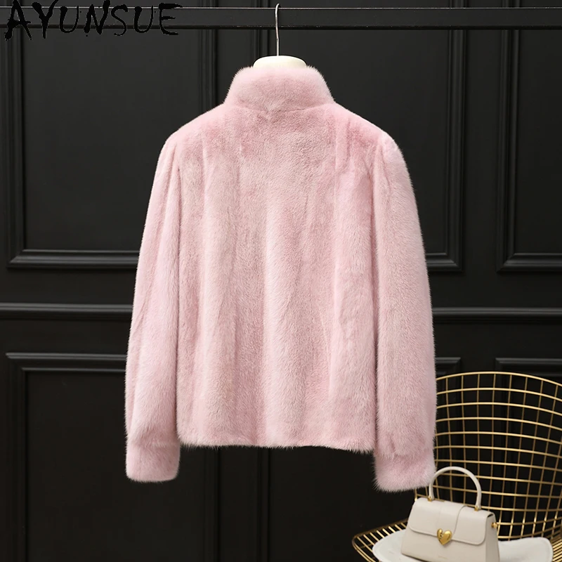 AYUNSUE Naturalna Kurtka z Futra Norki Damska 2025 Zima Luksusowe Kurtki z Całego Futra Norki dla Kobiet Odzież Wysokiej Jakości Abrigo Mujer