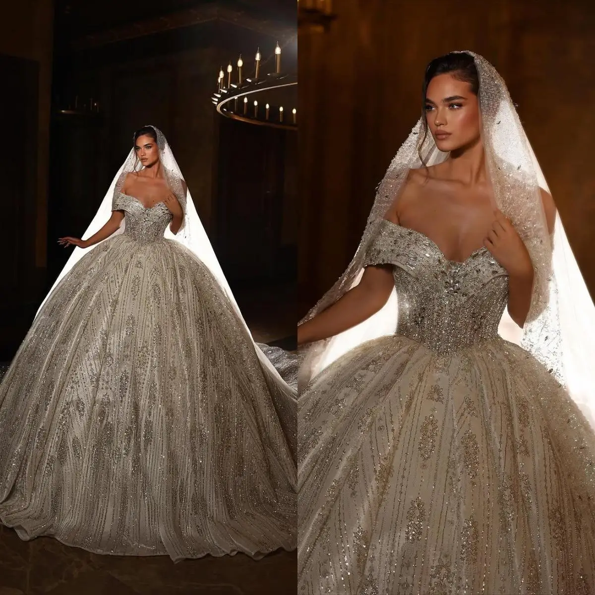 

Graceful Wedding Dresses Ball Gown Strapless Sequins Crystals Backless Plus Size Bride Dresses Vestido De Noiva Customized