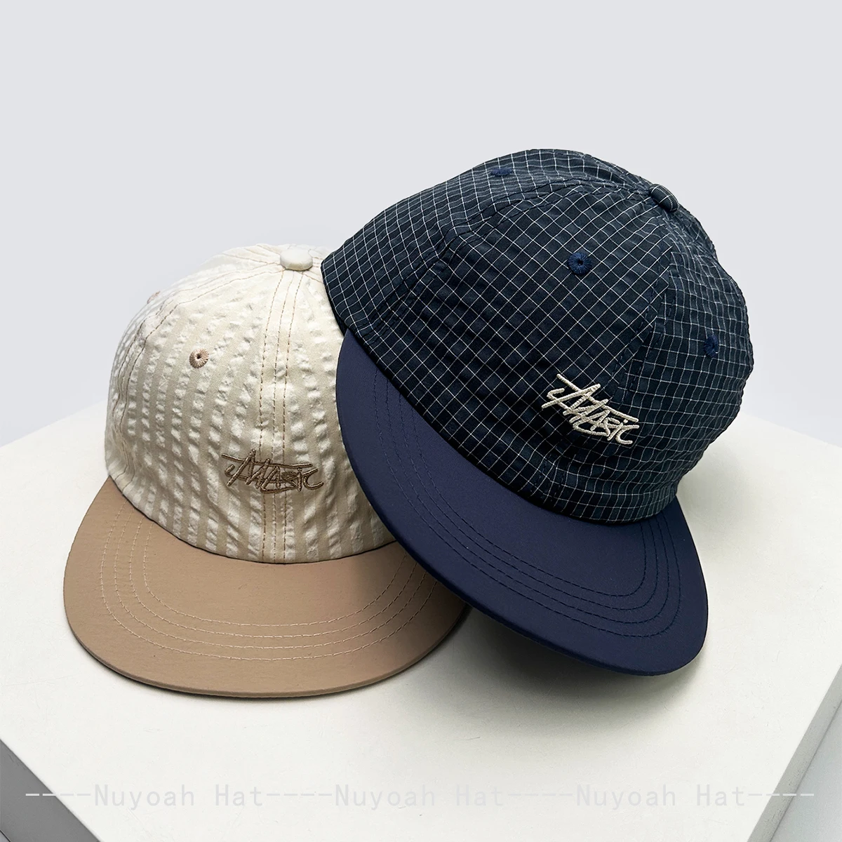New Men Women Retro Embroidered Letters Small Plaid Baseball Hats Sunshade Quick-dry Breathable Color Block Peaked Cap Versatile