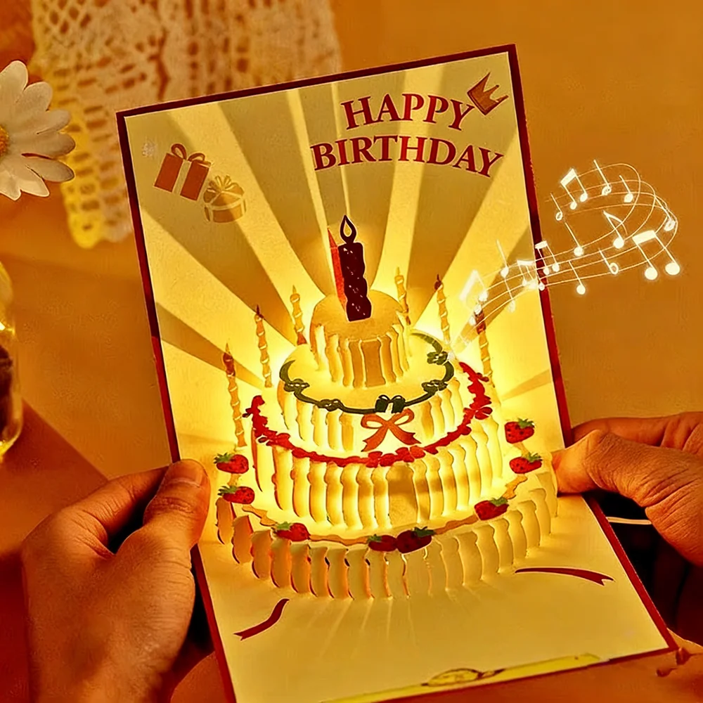 케이크 창의적인 축하 카드 생일 파티 선물 메시지 카드 파티 선물 3D 생일 축하 카드 음악 포함