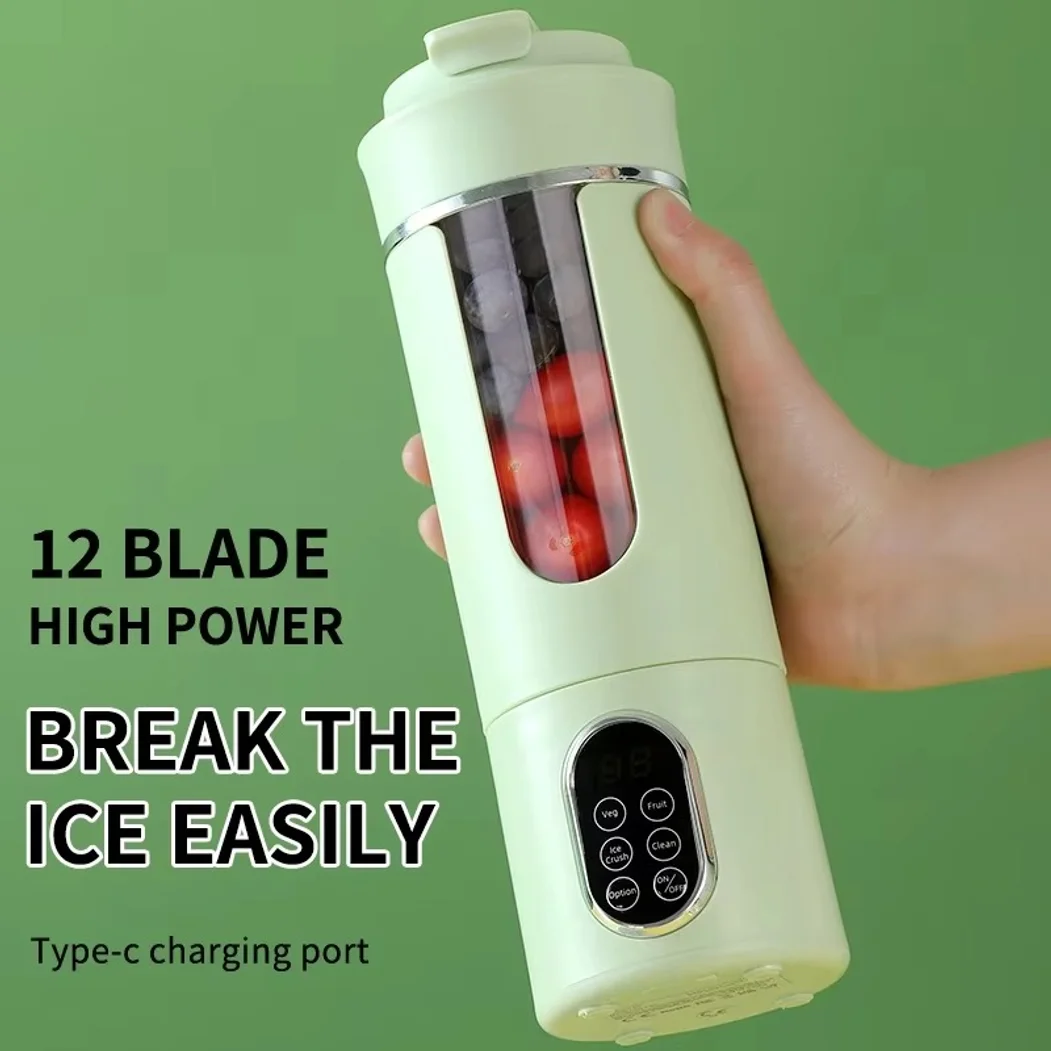 New 530ml Portable Juicer Wireless USB Charging Crushed Ice Electric Juicing 12 Blade 4 Gears 7.4V Mini Fresh Juice Blender