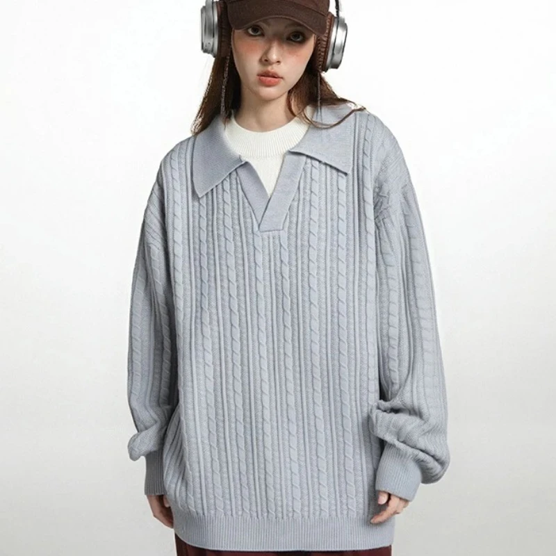 

Женский искусственный свитер из двух предметов, осенний вязаный пуловер с цветными блоками, пуловер с отложным воротником, женский винтажный уютный вязаный топ