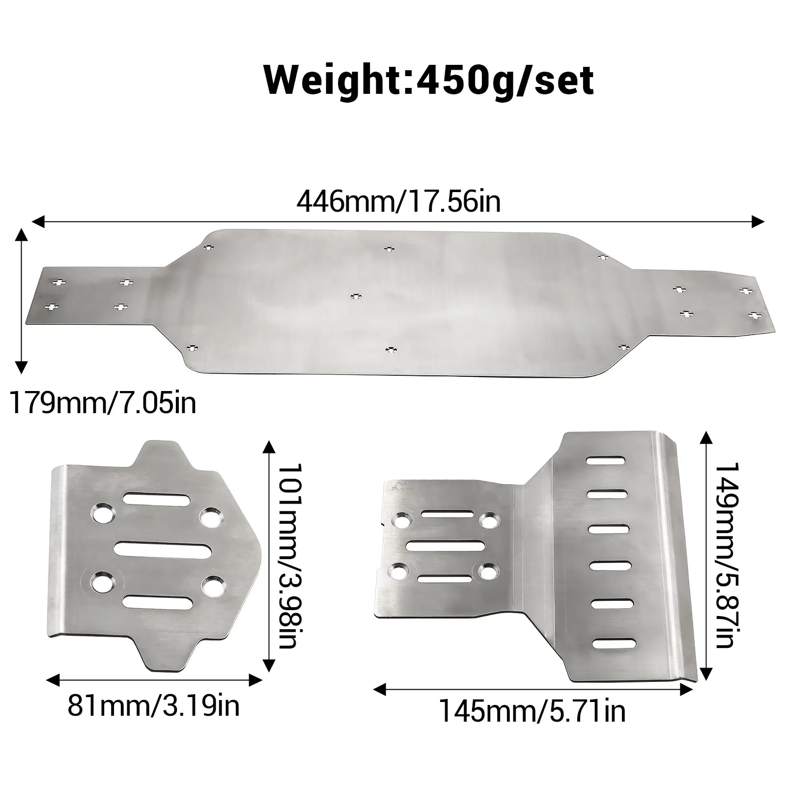 Conjunto de placa antiderrapante de chassi de metal para 1/7 mjx hype go 7303 rc peças de atualização de carro armadura antiderrapante dianteira e traseira de aço inoxidável