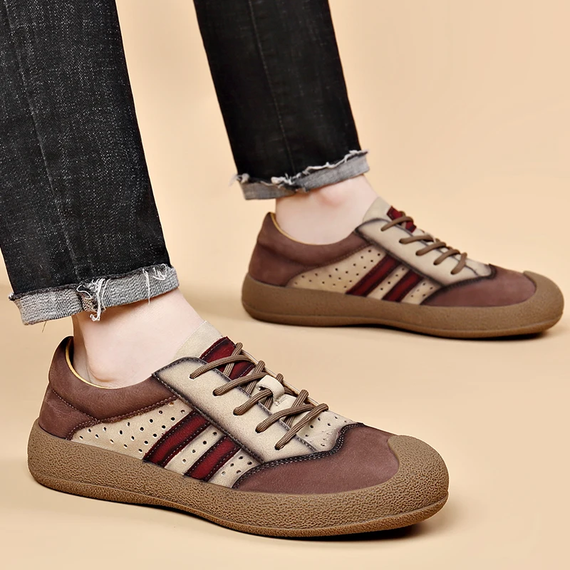 

Cow Tendon Sole Sandals Men's Leather Hollow Soft Wear Non-slip Driving Dad Shoes Middle-aged Elderly Comfortable Full Cowhide