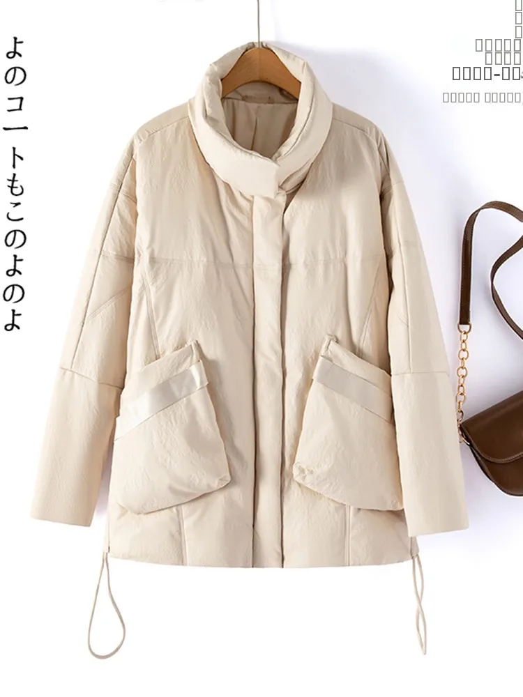 本革ダウンジャケット レディース 2025年新作 冬 杭州産羊革コート ルーズ 厚手 ファー付き 羊革 ロング ミドル丈