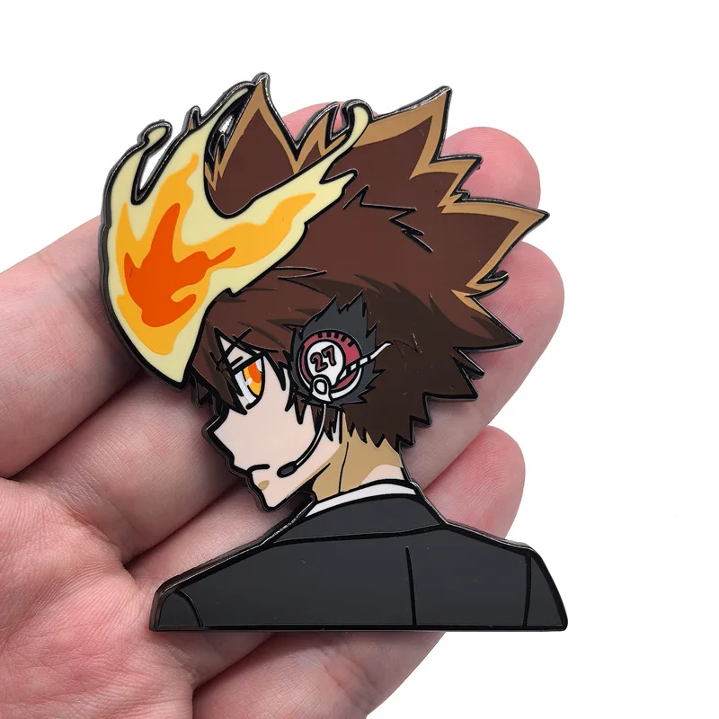Katekyo Hitman Reborn 애니메이션 금속 브로치 일본 열혈 만화 Sawada Tsunayoshi 배낭 배지 핀