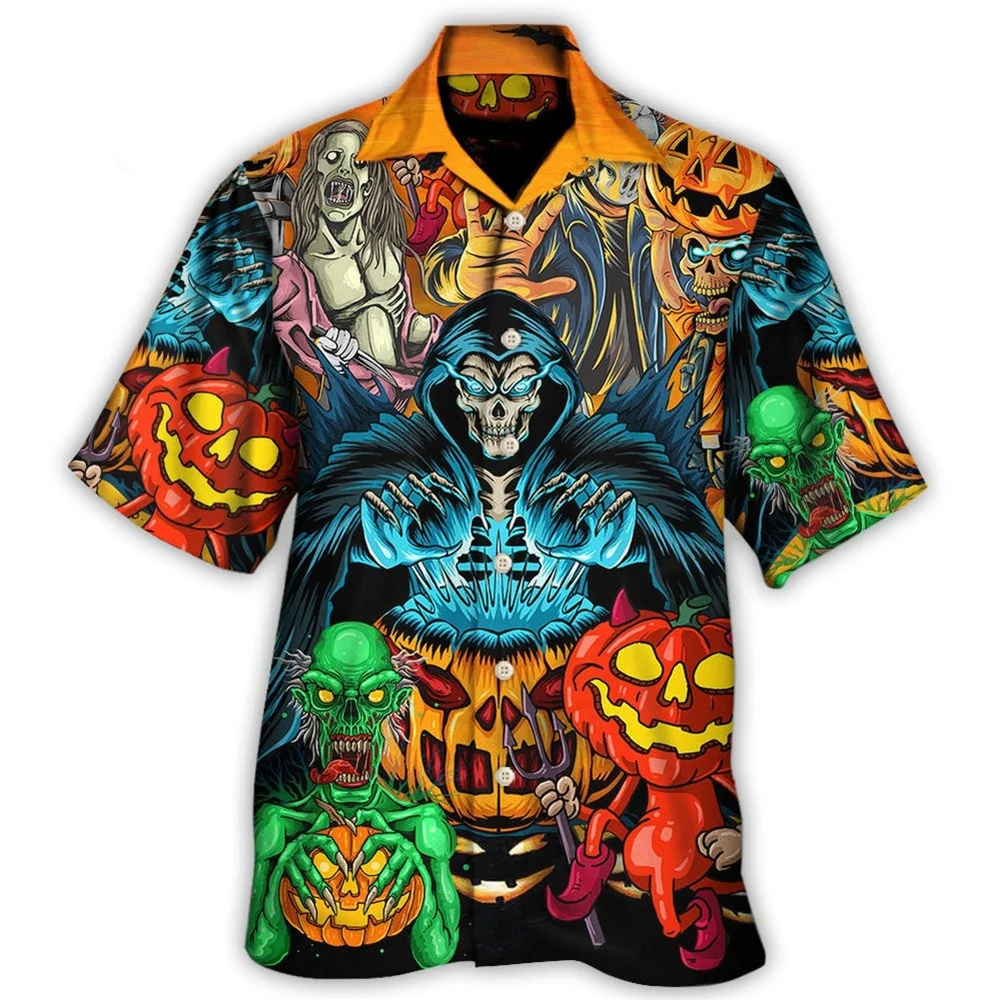 Skull Terror Summer Beach Shirt For Men's Casual Hd 3d Printing Short Sleeve Hawaiian Imported Clothing Graphics Streetwear