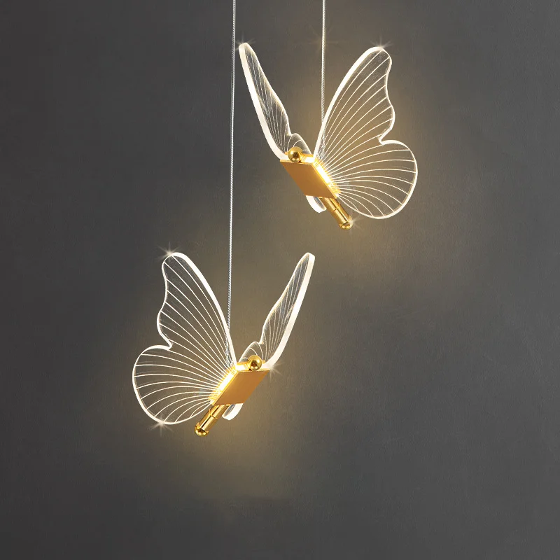 

Modern LED Acrylic Butterfly Ceiling Chandeliers Golden Pendant Lights Room Decor Bedside Loft Restaurant Suspension Luminaire