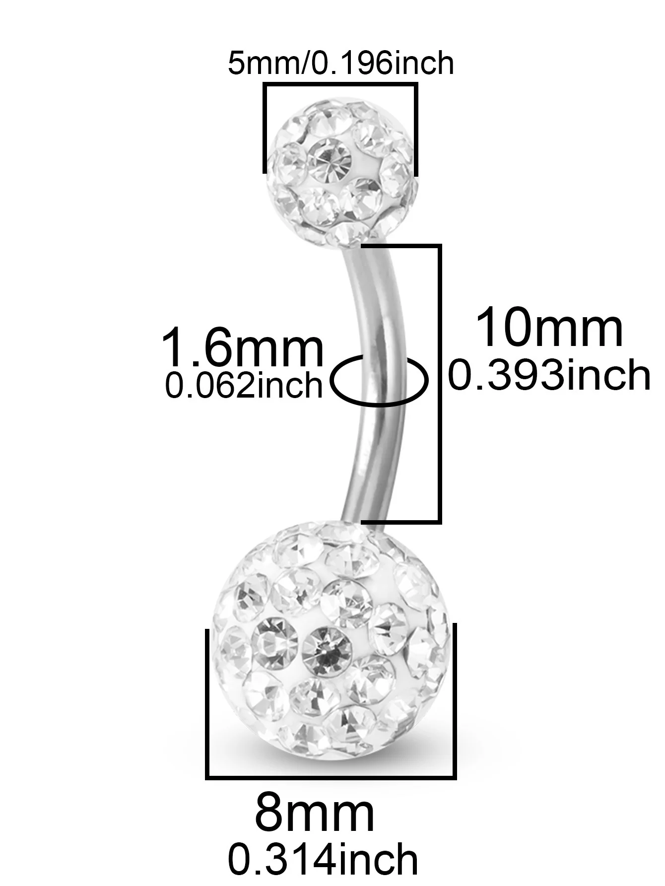 1pc CZ Stone Crystal Bling Ferido Epoxy Belly Ring for Women Stainless Steel Belly Navel Ring Elegant Belly Piercing Jewelry