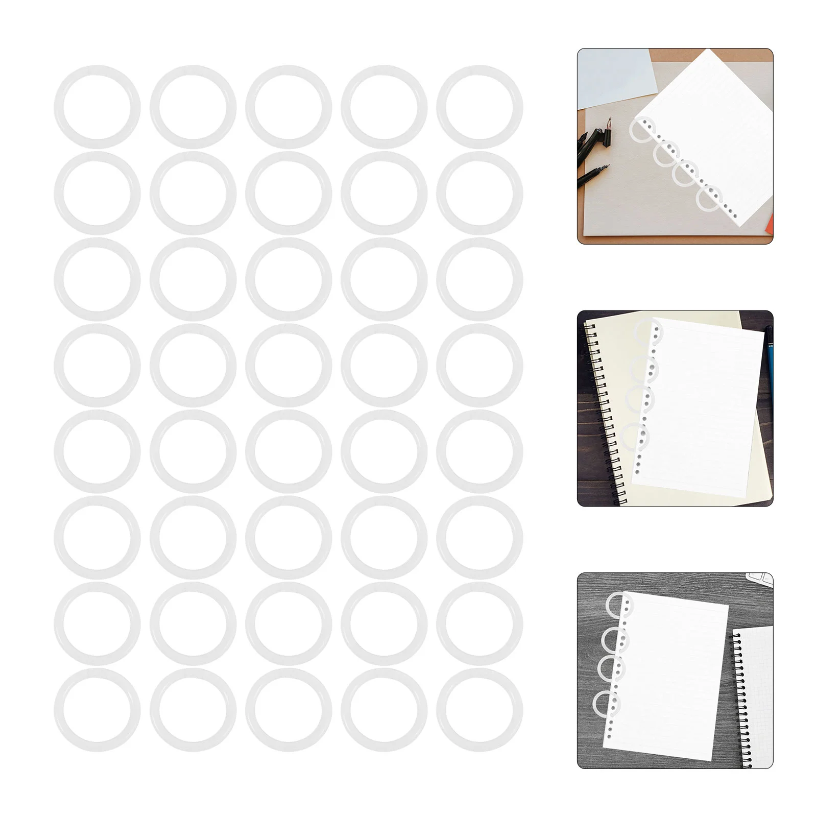 40 Pcs Loose-leaf Ring Buckle Coloured Card Sticky Notes Reusable Plastic Rings White for Flash Cards