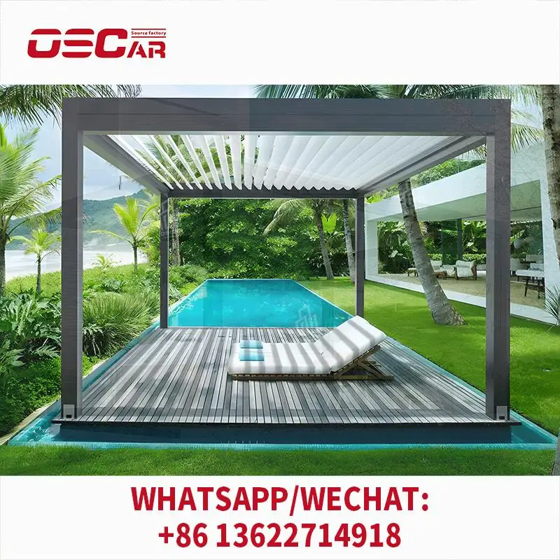 

Садовая уличная биоклиматическая водонепроницаемая УФ-блок с жалюзированным алюминием, моторизованная ручная тень для патио, террасы на заднем дворе