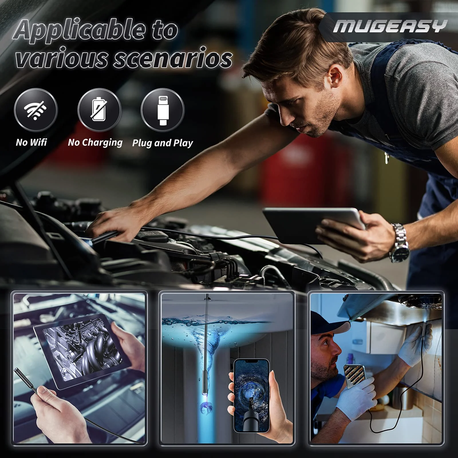 Endoscope Camera with Light, 1920P HD Borescope with 8 Lights, Waterproof for Pipe Inspection, Industrial Endoscope for Phones image 6