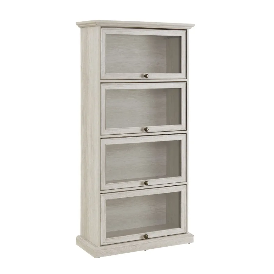 4-Tier Glass Display Storage Cabinet with Flip-Up Glass Doors Elegant Showcase