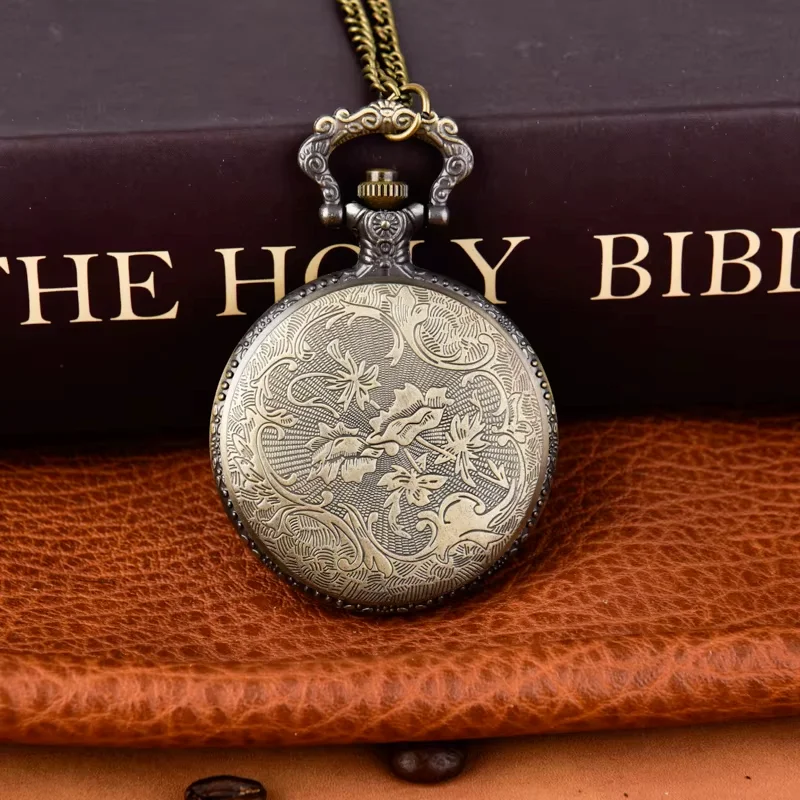 Bronze quartz watch large quartz pocket watch hanging watch hollow animation tail pocket watch necklace chain