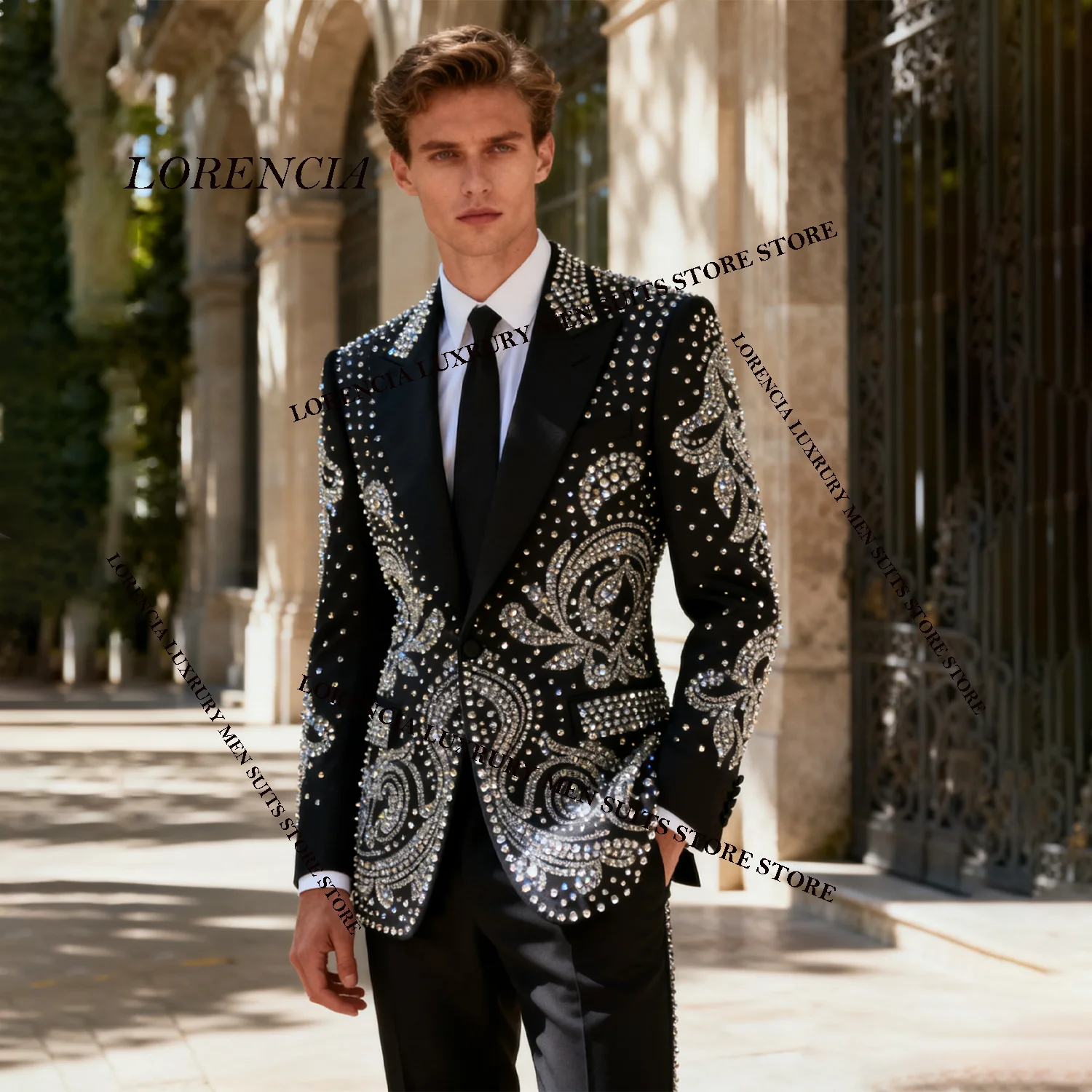 

Блестящие мужские костюмы высокого класса со стразами и бисером для жениха, комплекты из 2 предметов, смокинги с бриллиантами, мужской пиджак для выпускного вечера, Ropa Hombre по индивидуальному заказу