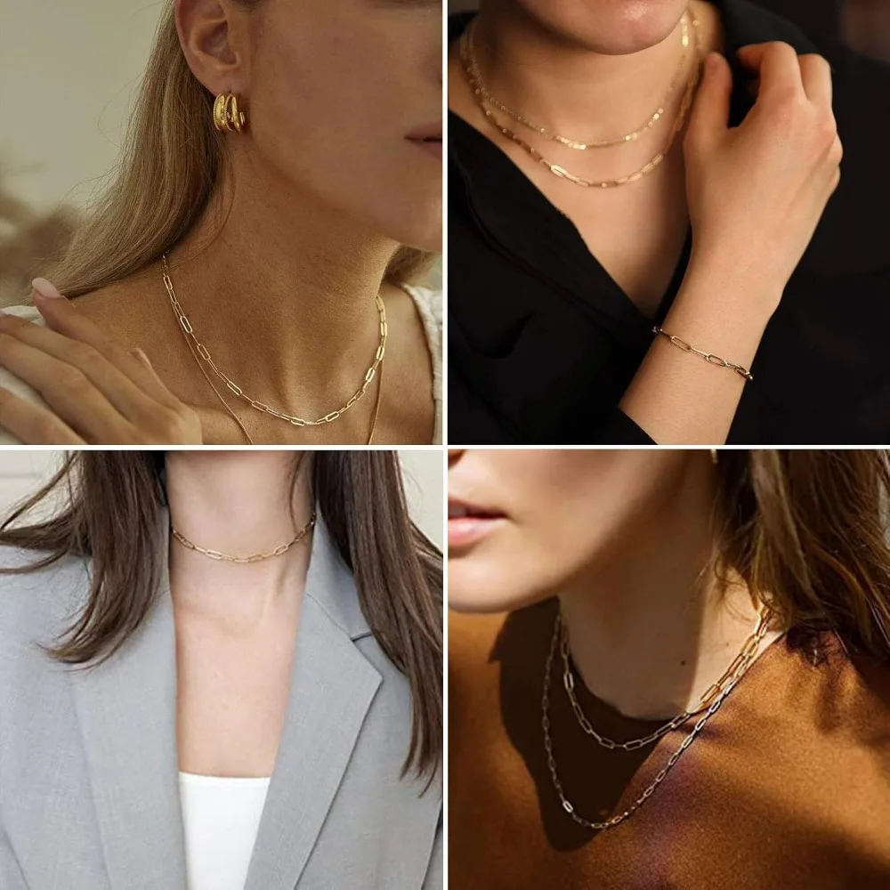 32 pés de ouro clipe de papel correntes link carretel colar em massa comprimento 7.6mm largura 2.6mm para mulheres jóias colar pulseira pingente kit