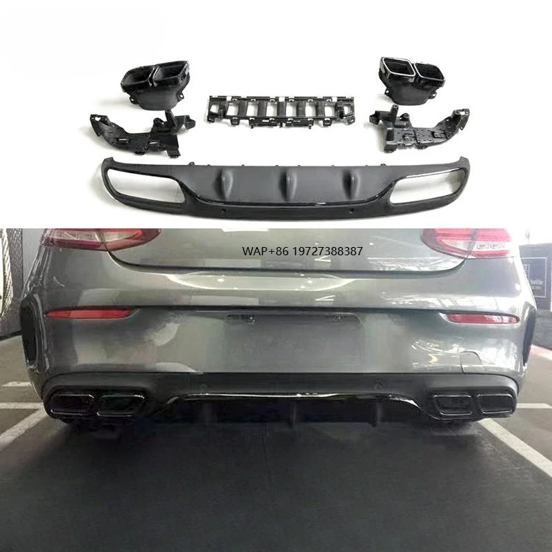 

New Wholesale Price C-Class W205 C63 Rear Lip with Exhaust Tips Gloss Black/Carbon Look Pre 2015-2018 Sport