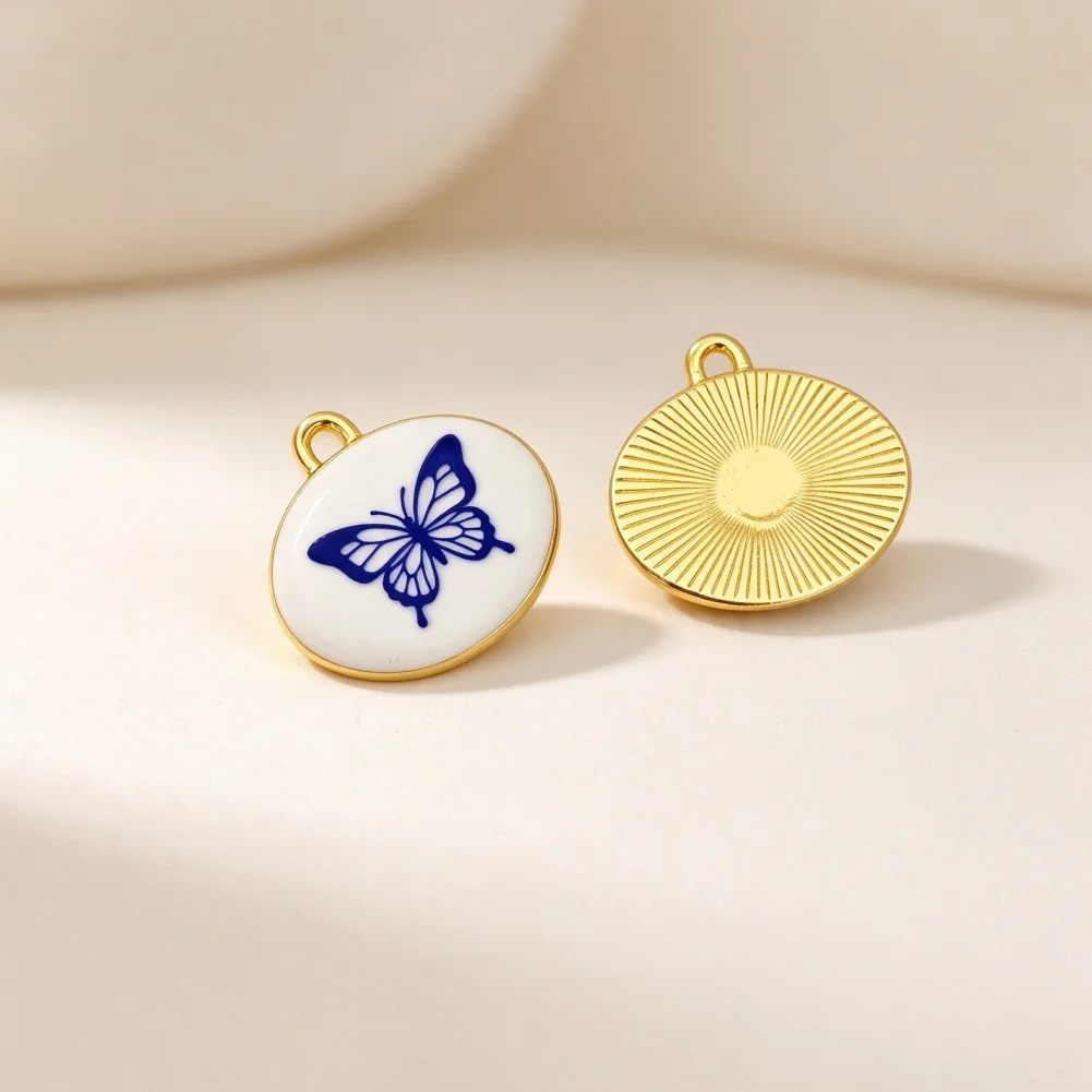 4 Pcs Pendants Gold Plated Enamel Oval Bird Butterfly Rose Paw Print Charms for DIY Jewelry Making Necklace Bracelet Accessories
