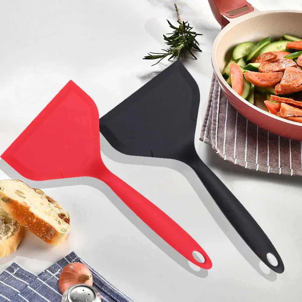 Red BK Non-Stick Silicone Turners Spatula Heat Resistant Cooking Shovel Beef Meat Egg Frying Scraper Shovels Kitchen Utensil New