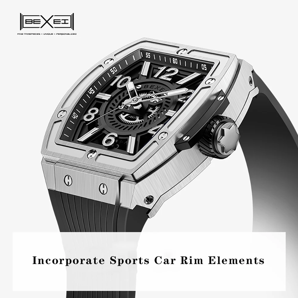 

BEXEI Automatic Mechanical Watch for Men Large Numerals Dial Skeleton Movement Sapphire Business Wristwatch Waterproof 9138