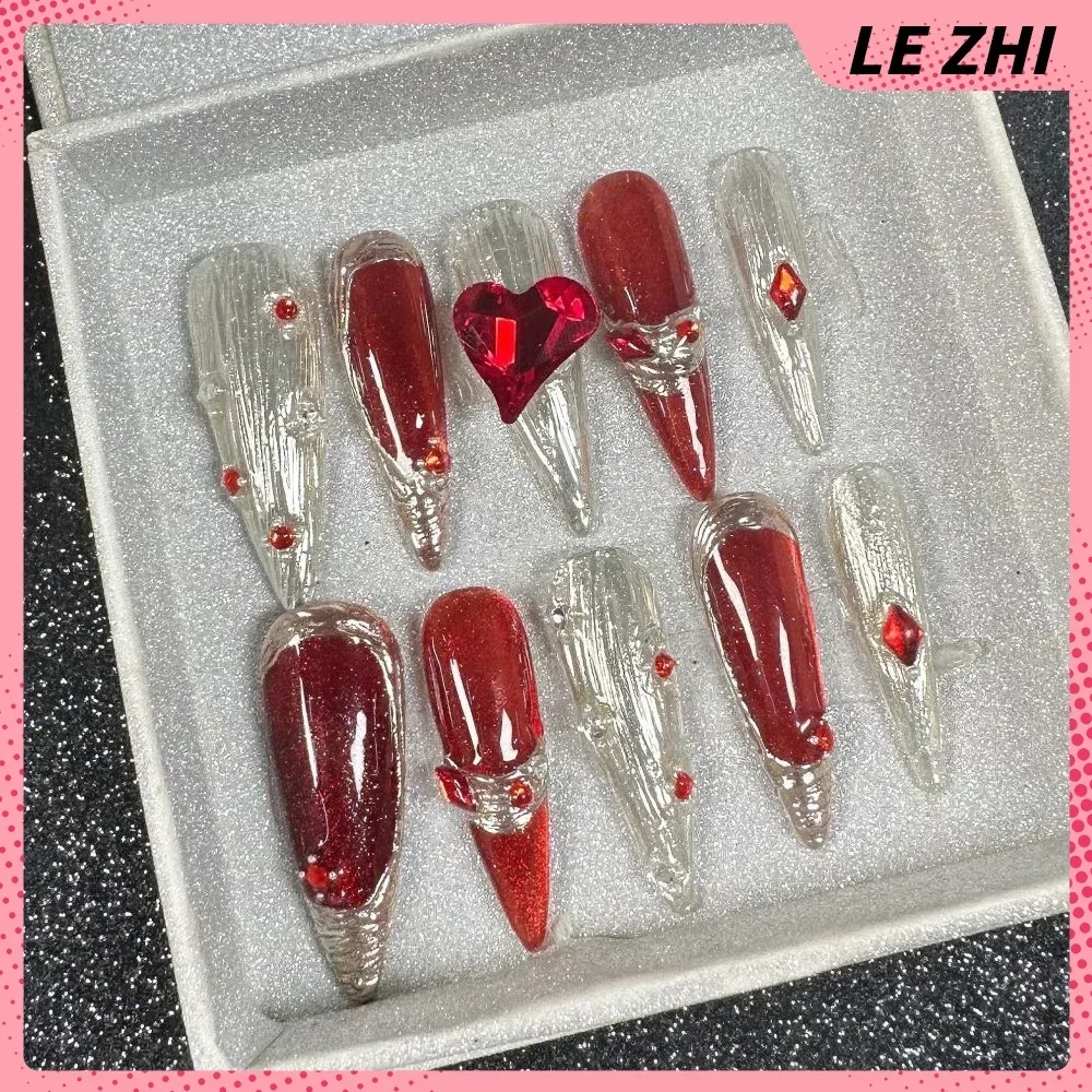 Handmade French Pink Sweet Princess Removable Nail Art Bow Diamond Saturn Cat Eye Almond Square Nail Patch Women\'s Day Gift