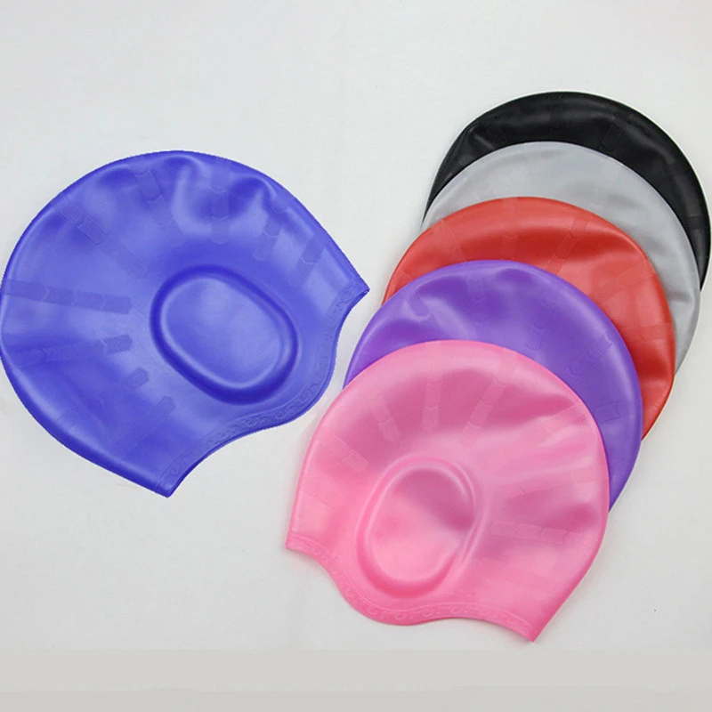 

Men Women Swimming Caps Long Hair Waterproof Swim Pool Cap Ear Protect Silicone Diving Hat