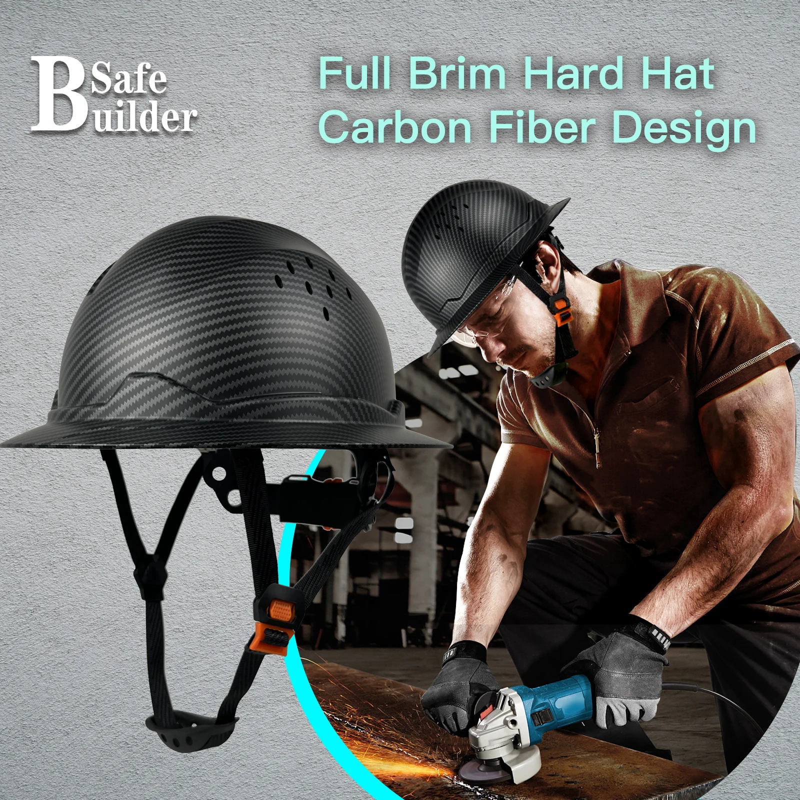Full Brim Hard Hat For Engineer Carbon Fiber Pattern Safety Helmet Sunshade ANSI Head Protection Industrial & Construction