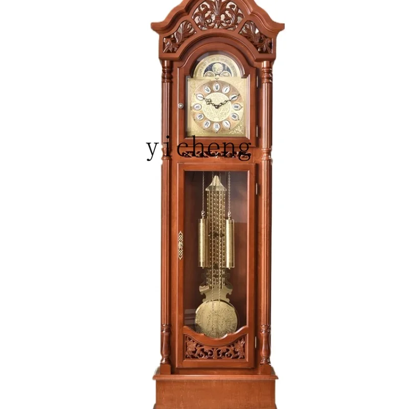 ZK Solid Wood Floor Living Room Clock Mechanical Chinese Retro Pendulum Clock Classical Hammer Copper