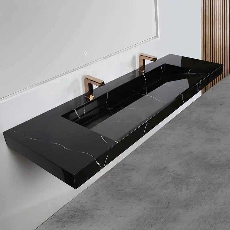 Public Black Color Commercial Bathroom Double Sinks With Countertop