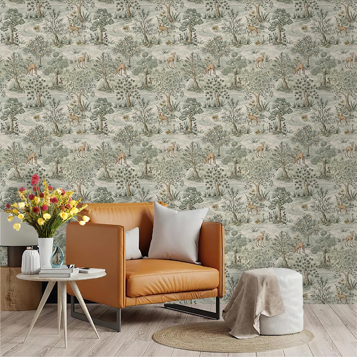 Retro Jungle Peel and Stick Wallpaper Tropical Animal Removable Waterproof Wallpaper Deer Contact Paper Home Decoration