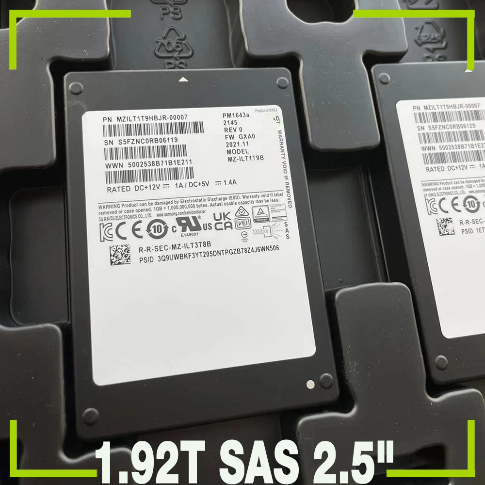 

1PCS SSD MZILT1T9HBJR-00007 For Samsung PM1643A Enterprise Server Solid State Drive 1.92T SAS 2.5"