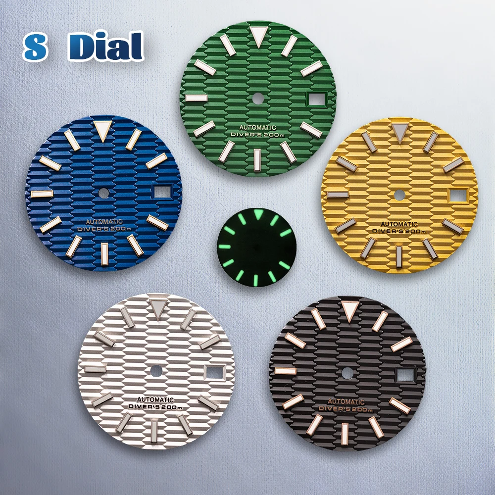 28.5mm S Logo SKX007 Pendenza Quadrante Fit NH35/NH36 Movimento Giappone Verde Luminoso Squisito Orologio Modifica Accessori di Riparazione