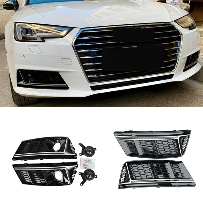 Fog Light Frame For Audi A4L B9 17-19 modified ACC Front bumper bottom Grille net mask body kit Car Accessories