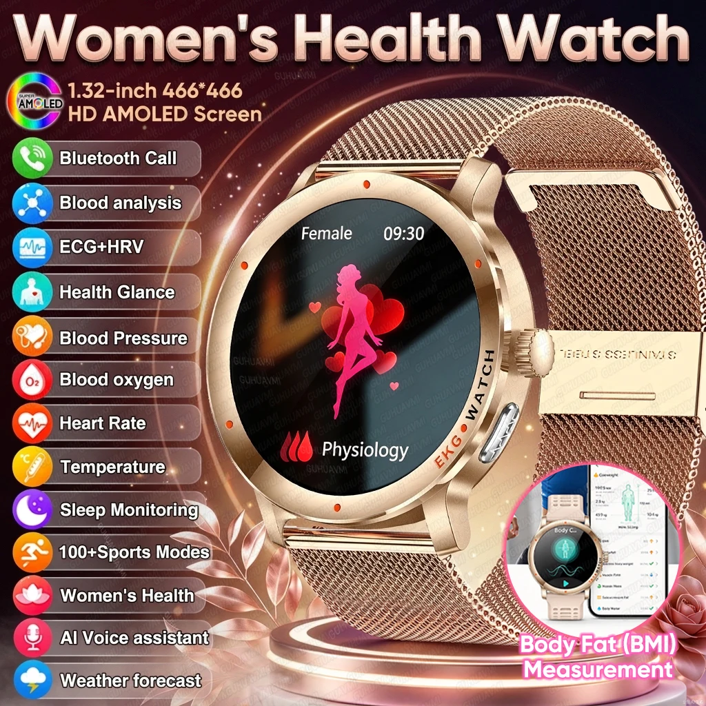 2026 New Women Men AI Smart Diagnosis Watch ECG+PPG Blood Pressure Heart Rate 24/7 Health Monitor IP68 Fashion Sports Smartwatch