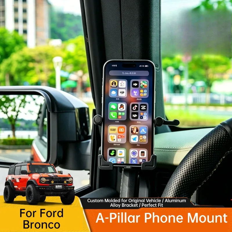 For A Pillar Phone Mount for Ford Bronco, Left Driver Side Handrail Car Navigation Bracket Modification