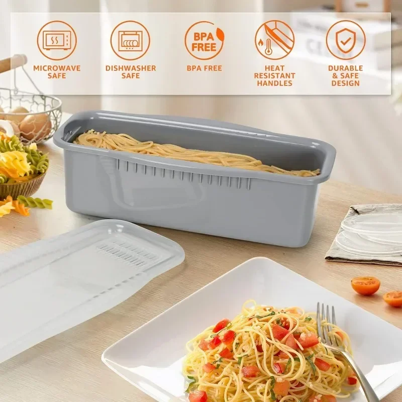 Microwave Noodle Box Pasta Pot with Strainer Eco-Friendly Plastic Noodle Vegetable Steamer Dishwasher Kitchen Accessories