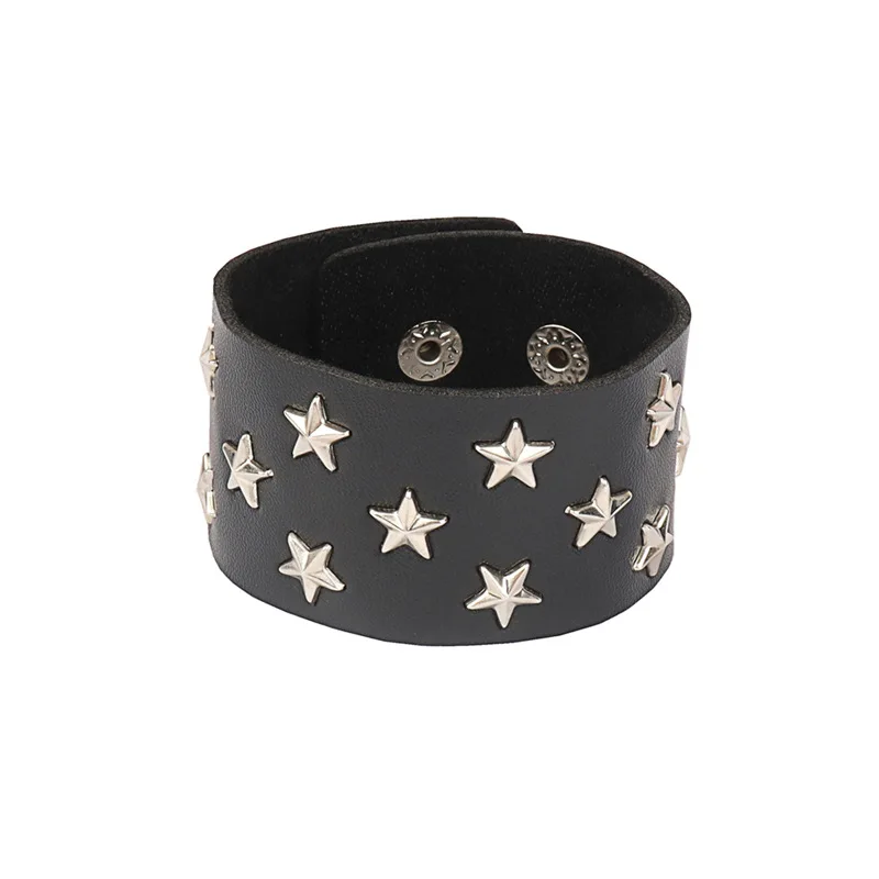 Black Leather Wristband Bracelet Cuff Goth Gothic Punk Bracelets Women Men Spikes Rivet Stud Bangle Cosplay Rock Unisex Jewelry