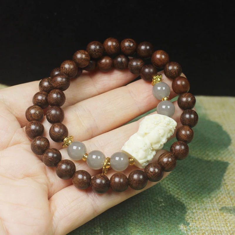 8mm Double-Loop Golden Sandalwood Buddha Bead Bracelet, Tara Style, Simple Sandalwood Jewelry, Prayer Beads