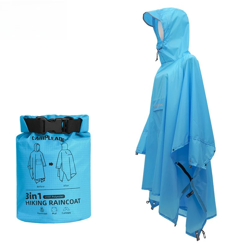 

3-in-1 Multi-Function Rain Poncho - Nylon Tarp, Groundsheet & Waterproof Rainwear with Carry Bag for Hiking, Camping, Fishing
