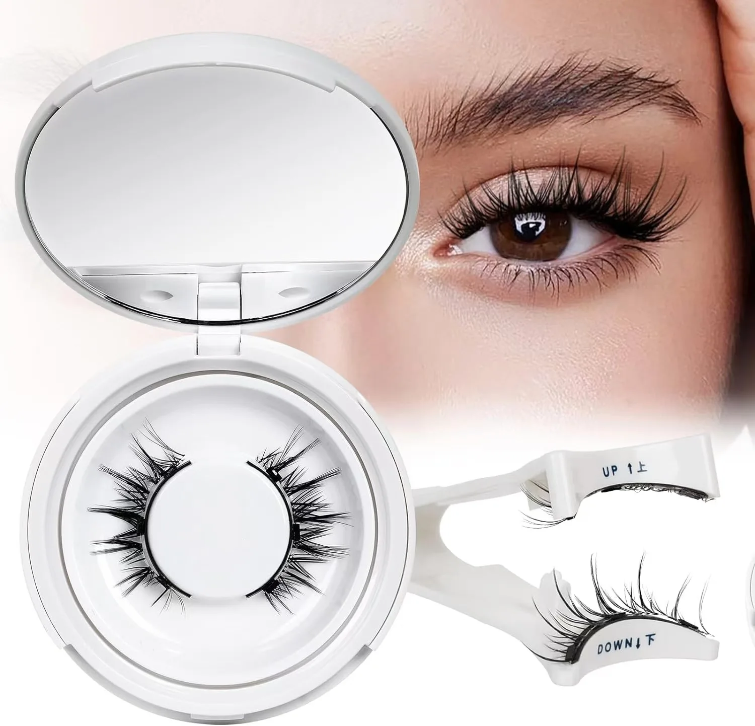 2Pairs Reusable Magnetic Lashes No Glue Needed Professional Premium 3D Magnetic Eyelash 3-Step Press On False Eyelash