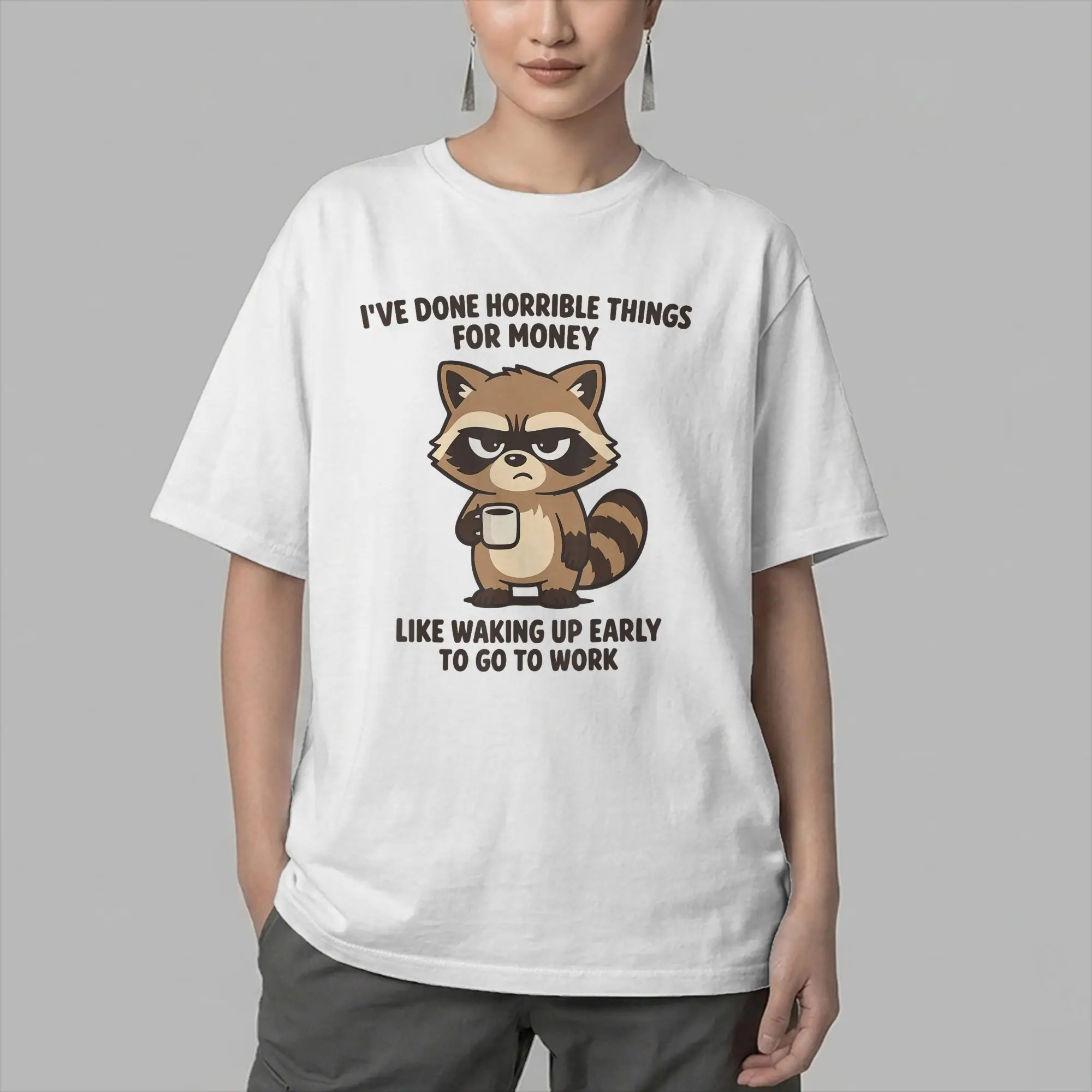 I've Done Horrible Things for Money Raccoon T-Shirts for Men  Novelty Cotton Tee Shirt Round Collar Short Sleeve T Shirts