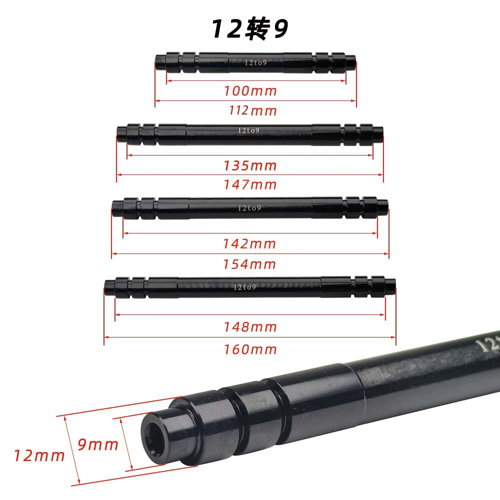 Nabendurchsteckachsen-Adapter 12 auf 9 mm, 110, 135, 142, 148 mm, 15 auf 9, 100 mm Steckachse auf Schnellspanner für MTB- und Rennrad-Vorder- und Hinterrad – Detail 1
