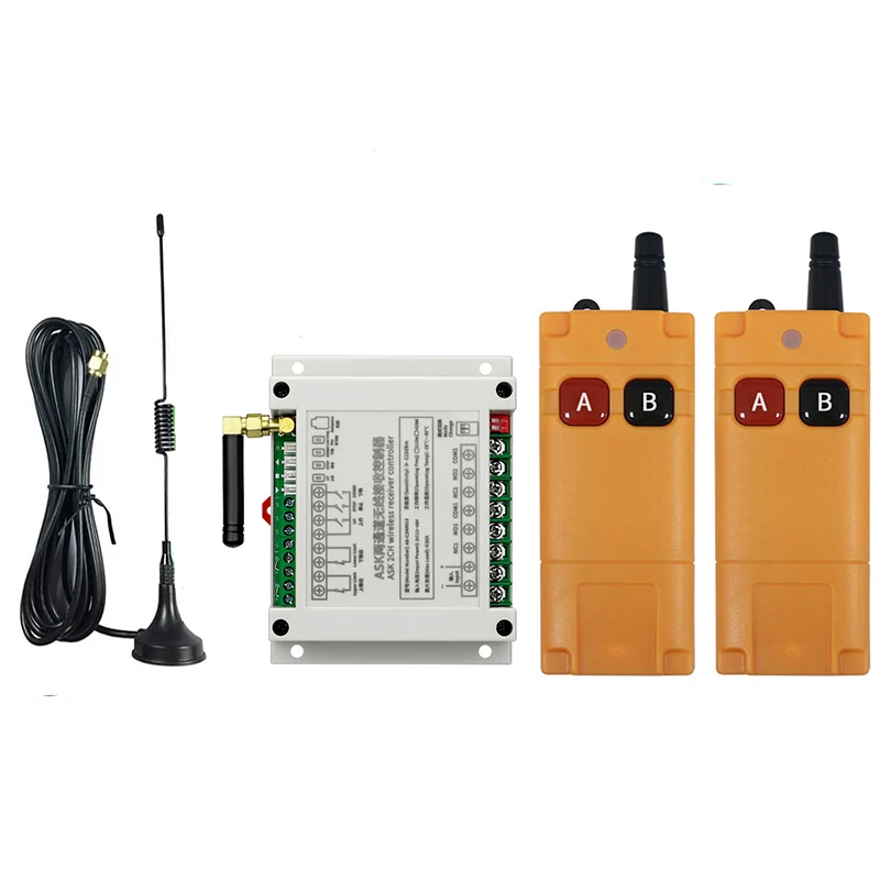 433MHz 2000M DC12V 24V 36V 48V 2CH 30A Relay RF Wireless Remote Control Switch Industrial Receiver Suction Antenna For Garage