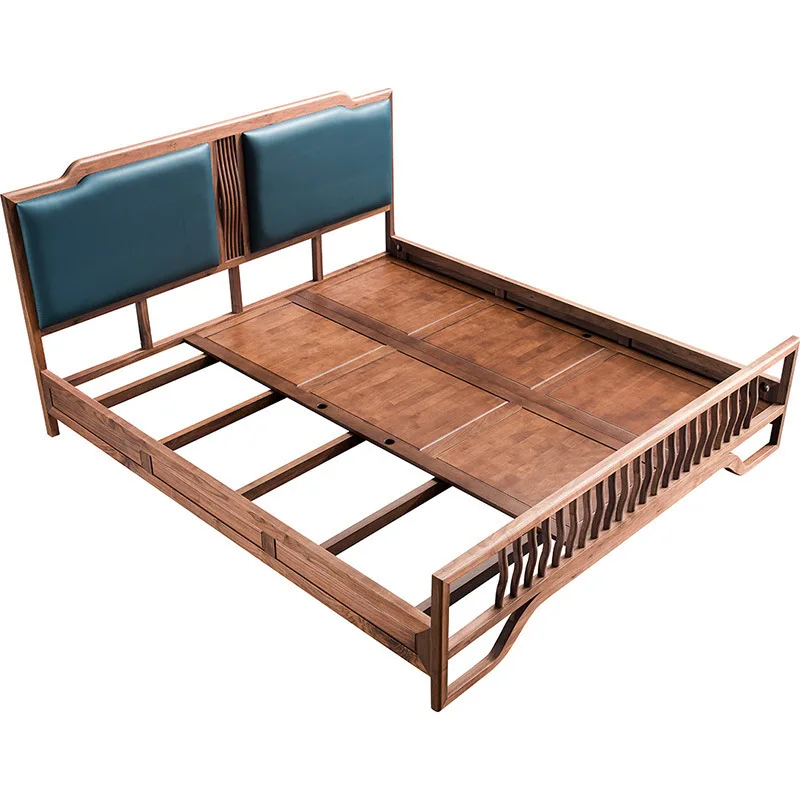 

Modern light luxury, North American black walnut full solid bed, villa master bedroom double bed, new Chinese solid wood